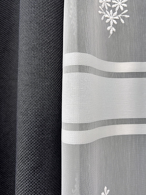 Комплект штор VR-Textil Льон Мішковина 200х270 2шт і Тюль 600х270 1161ш-1703т Графітовий з білим 71-178/7 Київ - фото 5
