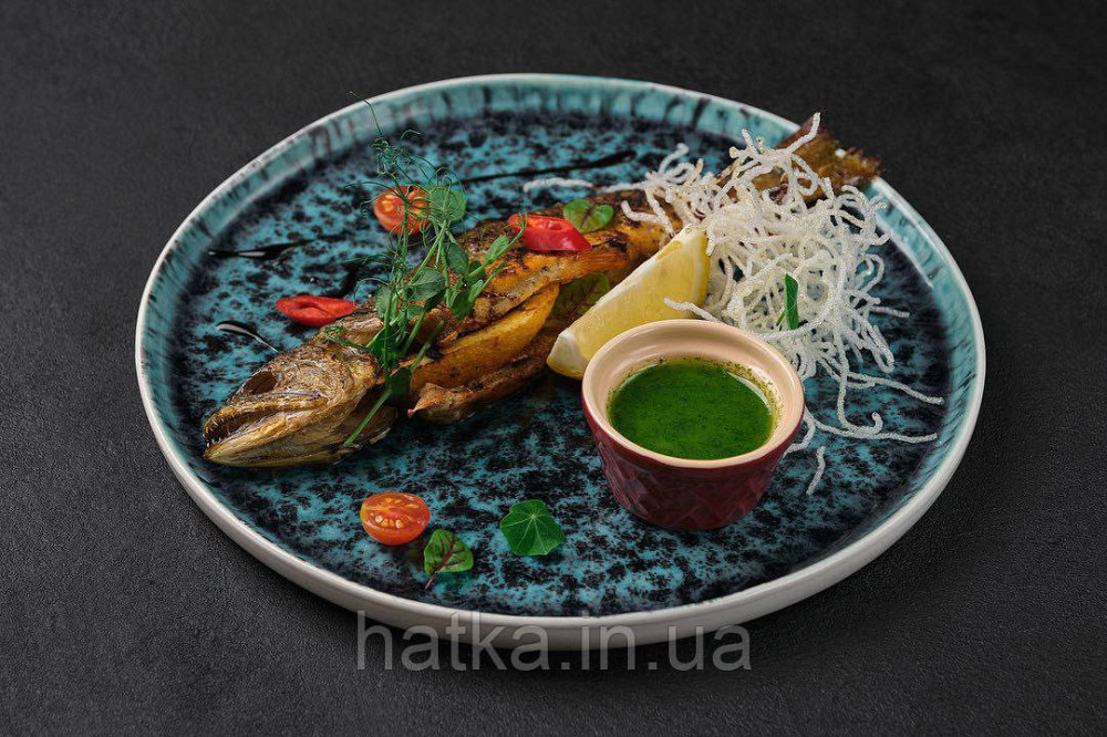 Тарілка Olens "Totem" 27 см кругла кераміка синя овальна для дому та ресторанів Київ - фото 1