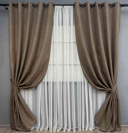 Комплект штор на люверсах VR-Textil Блэкаут двусторонний ASHEN NIGHT № 1854ш Коричневый 150х270 см 2 шт (37-0294) Киев