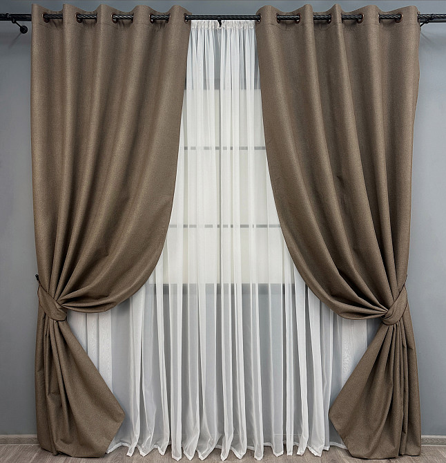 Комплект штор на люверсах VR-Textil Блэкаут двусторонний ASHEN NIGHT № 1854ш Коричневый 150х270 см 2 шт (37-0294) Киев - изображение 2