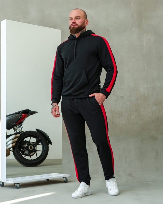 Костюм спортивний чоловічий лампаси весна Чорно-червоний S Харків - фото 4