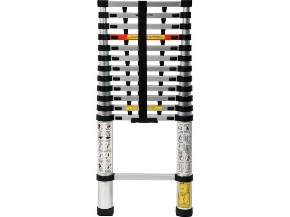Драбина розтяжна телескопічна VOREL, 13 щаблів, h=3.8 м, макс. вага- 150 кг, з алюмінію Одеса - фото 2