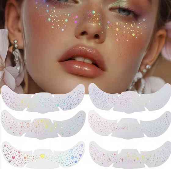 Голографічні наклейки для обличчя «Сонячні плями» з блискітками, водостійкі тату-наклейки Київ