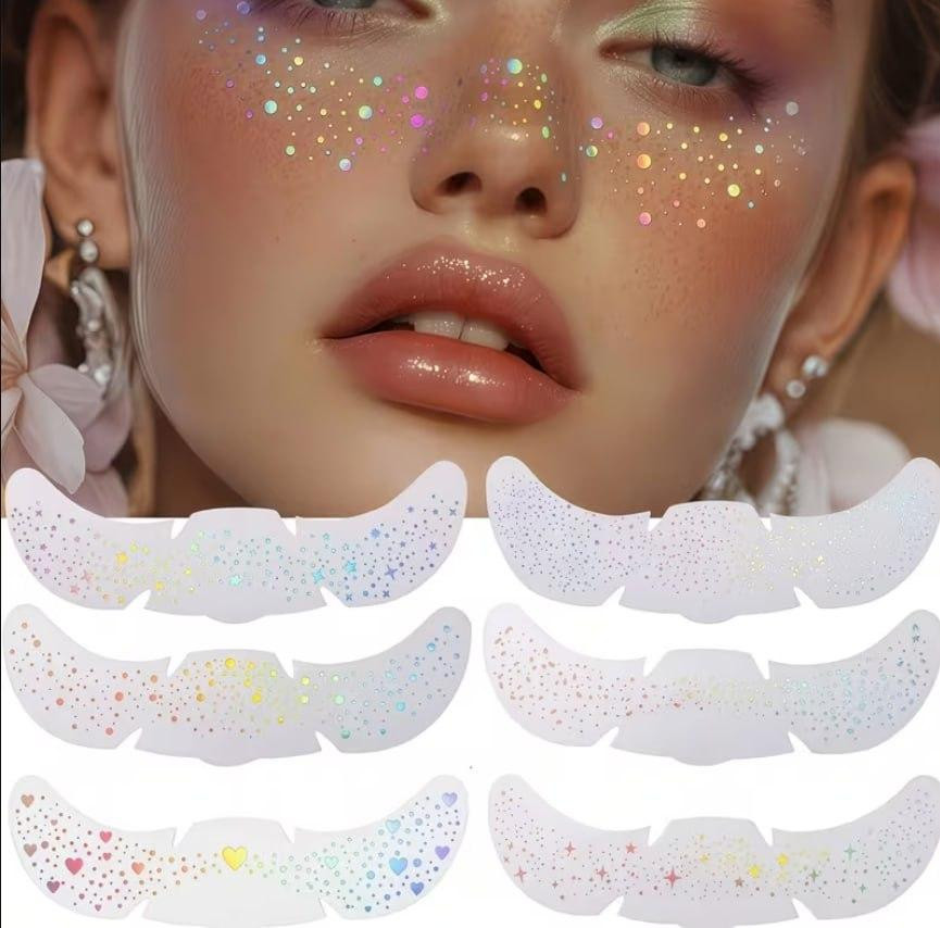Голографічні наклейки для обличчя «Сонячні плями» з блискітками, водостійкі тату-наклейки Київ - фото 2