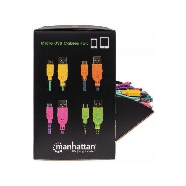 Кабель USB AM-micro BM, 0.5 м, кольорове обплетення, Box (60 шт) Manhattan (394178) Київ - фото 3