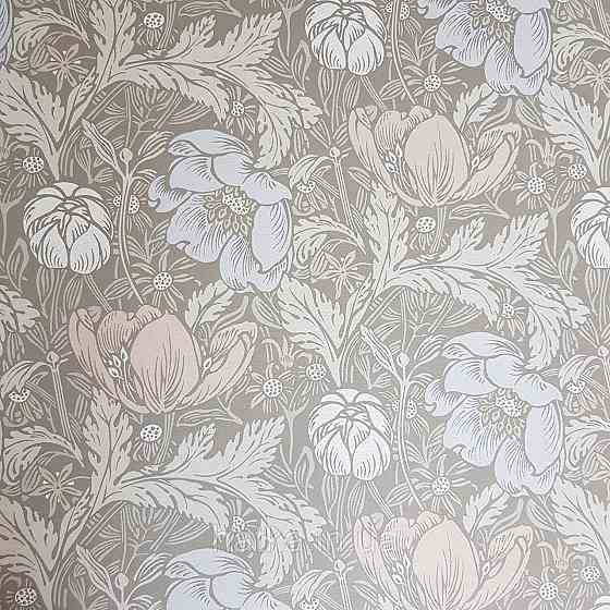 Обои флизелиновые экологически чистые Rasch Salisbury 0.53х10 цветы яркие голубые коричневые белые на сером Киев