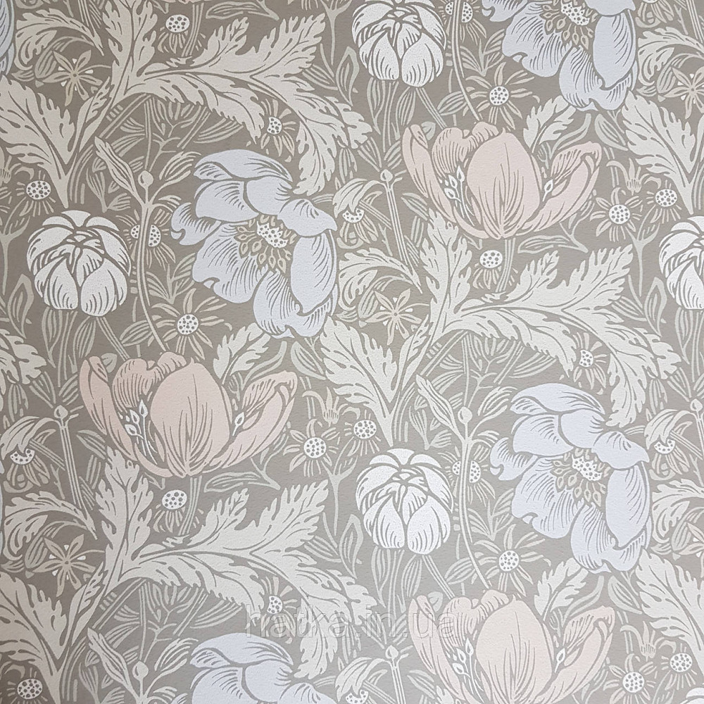 Обои флизелиновые экологически чистые Rasch Salisbury 0.53х10 цветы яркие голубые коричневые белые на сером Киев - изображение 3