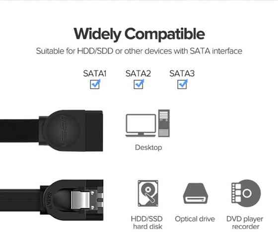 Кабель UGREEN US217 SATA 3 Data Cable 0.5m (Black)(UGR-30796) Одеса