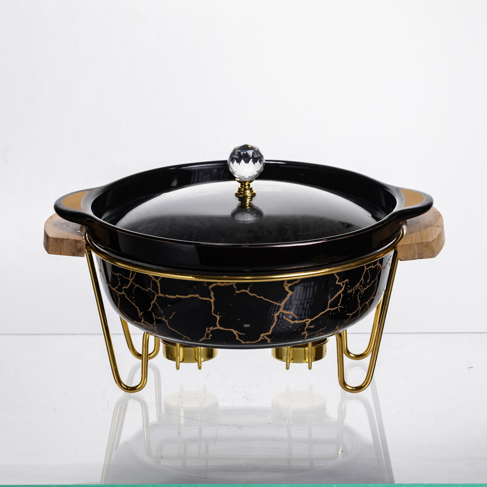 Марміт порцеляновий настільний круглий 1.3 (л) мармітниця з підігрівом Чорний мармур LC-717 Коломия - фото 1