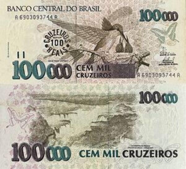 Бразилия / Brasil 100 Cruzeiros Reais (1993) Pick 238 UNC Полтава - изображение 1
