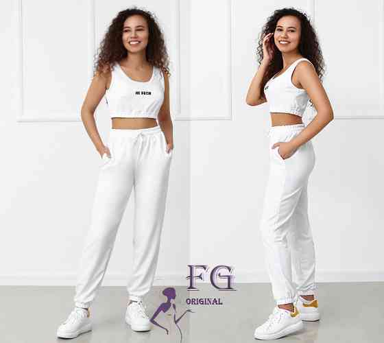 Легкий трикотажний костюм-двійка "Не беси" оптом | Розпродаж моделі Білий, 46-48 Київ