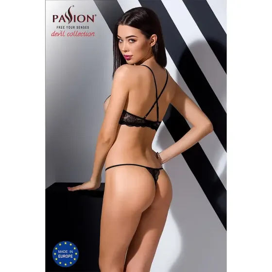 Комплект білизни Passion Exclusive QUENTRIS BIKINI S/M, black, стрінги і напіввідкритий ліф Львів