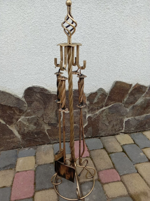 Кований набір для каміну K-008 (стійка, совок, щітка, кочерга, щипці) Б3917 Чорний Київ - фото 8