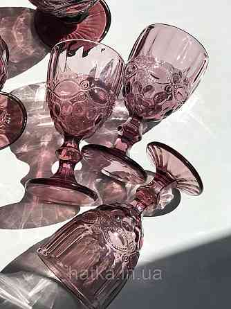 Набір для напоїв 7 предметів 6 шт. келихів + графин 1 л «Вінтаж» 300 мл рожевий Київ