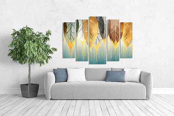 Модульна картина у вітальню/ спальню Арт Листя LM003_5 105 x150 см Київ
