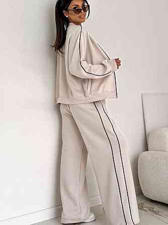 Женский стильный повседневный костюм двойка двухнить петля Бежевый, 46/48 Одесса