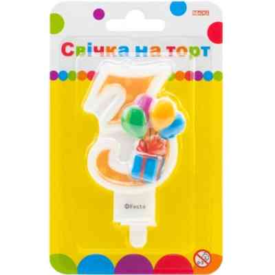 Свічка Maxi двостороння "3" із зображенням надувних кульок висотою 7,62 см (MX622069-3) Вінниця