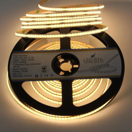 LED-STIL Світлодіодна стрічка LED-STIL 3000K 7 Вт/м COB 320 діодів IP33 24 Вольта 600 Lm тепле Коломия