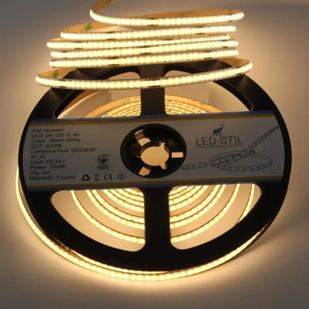 LED-STIL Світлодіодна стрічка LED-STIL 3000K 7 Вт/м COB 320 діодів IP33 24 Вольта 600 Lm тепле Коломия - фото 4