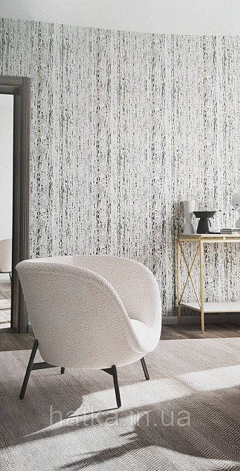 Шпалери вінілові на флізеліні Marburg Travertino 1.06х10 абстракція смужки точки під кору дерева чорні сірі Київ - фото 1