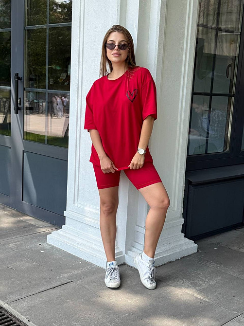 Футболка и велосипедки женские кулир Красный XS-S Харьков - изображение 1