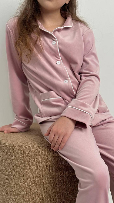 Дитяча велюрова тепла піжама дві кишені Пудровий б/к 122-128 Харків - фото 4