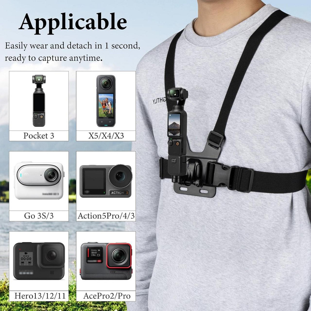 Нагрудный крепеж для экшн-камеры для DJI Osmo, Insta360, GoPro Hero, Pocket 3, ремень регулируемый держатель Киев - изображение 5