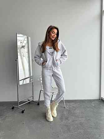 Жіночий прогулянковий костюм-трійка: кофта топ і штани Капітон Меланж, 46/48 Одеса