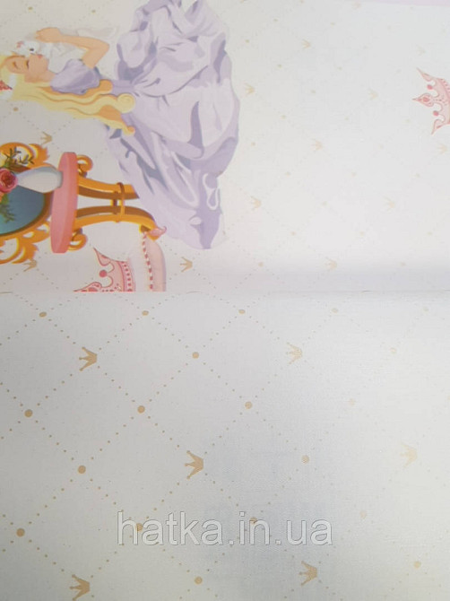 Обои виниловые на флизелине AdaWall Ada Kids метровые детские короны принцессы полоски ромбы на песочном Киев - изображение 1