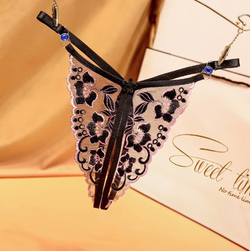 Трусики з розрізом з квітковим принтом чорні, розмір універсальний, резинка до 90см Київ - фото 1