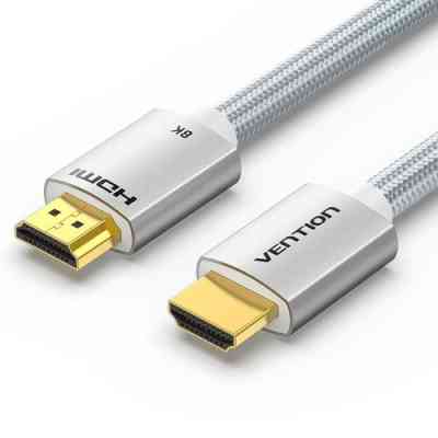 Кабель HDMI M - M, 2.0 м, V2.1, 8K 60Гц обплетення, Silver Metal Type Vention Винница