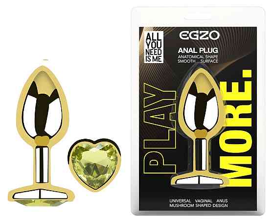 Анальна пробка з кристалом EGZO - Gold Heart Plug Lime size S Sex Aura Київ
