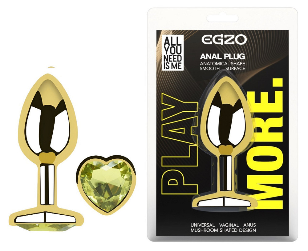 Анальна пробка з кристалом EGZO - Gold Heart Plug Lime size S Sex Aura Київ - фото 1