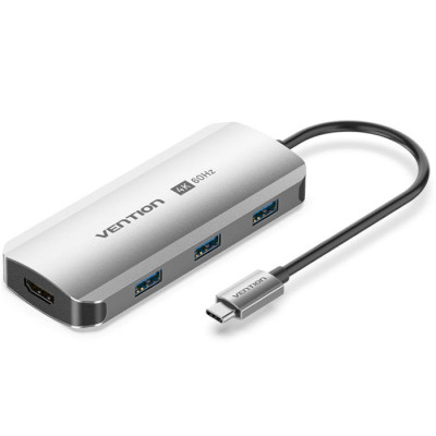 Концентратор Vention USB 3.1 Type-C to HDMI 4K60Hz/USB 3.0x3/PD 100W 5-in-1 (TQDHB) Винница - изображение 1