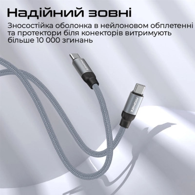 Дата кабель USB-C to USB-C springy.grey Promate (springy.grey) Вінниця - фото 6