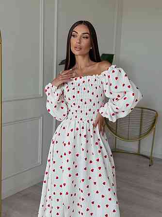 Женское романтичное легкое макси платье с сердцем муслин 100% хлопок 46/48, Белый Одесса