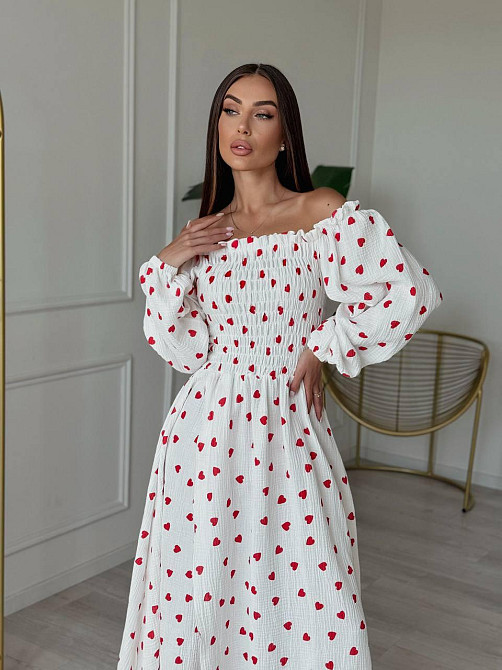 Женское романтичное легкое макси платье с сердцем муслин 100% хлопок 46/48, Белый Одесса - изображение 4