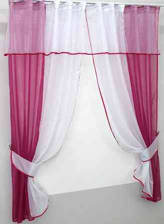 Кухонні штори VR-Textil № 090к з ламбрекеном і підв'язками малиновий з білим 280х170 см (50-598) Київ