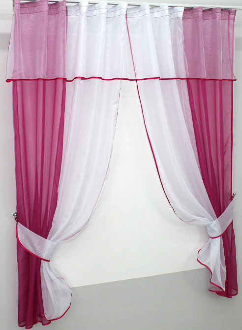 Кухонні штори VR-Textil № 090к з ламбрекеном і підв'язками малиновий з білим 280х170 см (50-598) Київ - фото 2