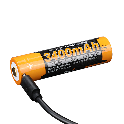 Аккумулятор 18650 Fenix 3400mAh 3.6V с micro-USB зарядкой (Черно-желтый) Киев