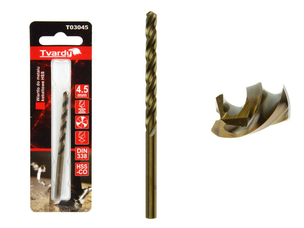 Свердло металу кобальтове "Tvardy" HSS-Co M35 (DIN338) діаметром  4,5мм Киев - изображение 1