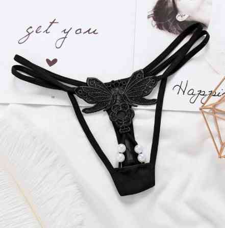 Стрінги з намистинками та метеликом чорні - розмір універсальний, резинка до 86см Київ