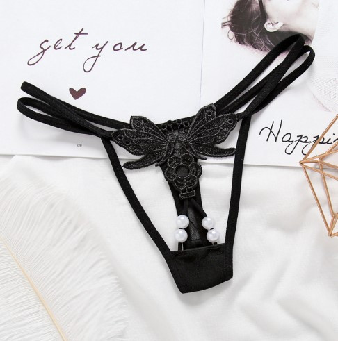 Стрінги з намистинками та метеликом чорні - розмір універсальний, резинка до 86см Київ - фото 1