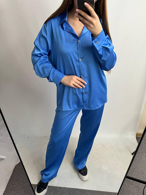 Жіночий шовковий костюм із штанами Синій XL/2XL Харків - фото 6