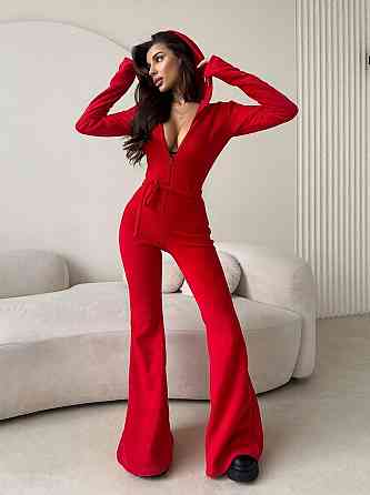 Жіночий стильний повсякденний велюровий комбінезон Червоний, 42/44 Одеса