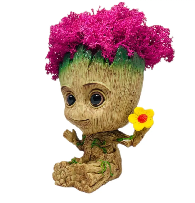 Горщик Грут Groot G8 Малюк з квіткою + стабілізований мох (Рожевий) Вінниця - фото 7