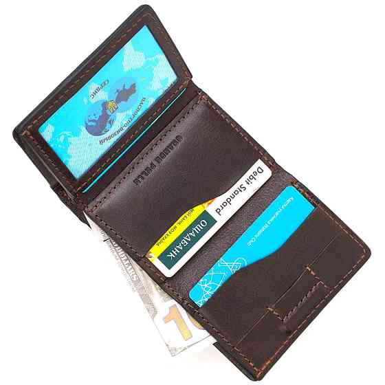 Зручний чоловічий гаманець у три складання GRANDE PELLE 16787 Темно-коричневий Київ