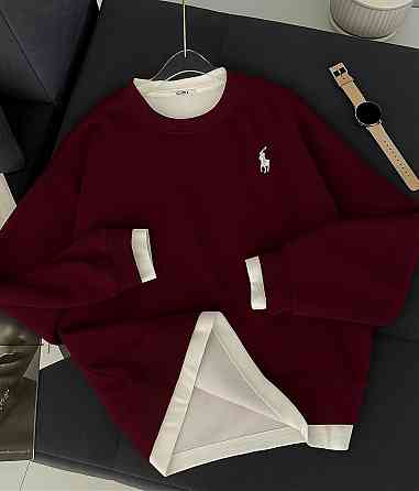 Жіночий стильний оверсайз світшот з лого та імітацією футболки двонитка Бордо Одеса