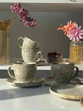 Набір чашок капучино 6 чашок/6 блюдець Olens "Нормандія" 400 мл кераміка 102-0390 для дому та ресторану Київ