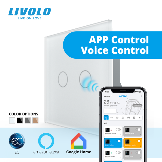 LIVOLO Розумний сенсорний ЕС вимикач 2 сенсори LIVOLO білий матове скло Коломия